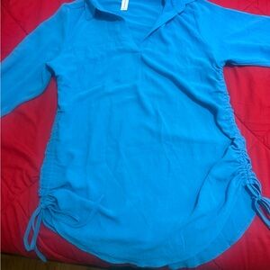 Women's Blue Drawstring Side Tunic Top